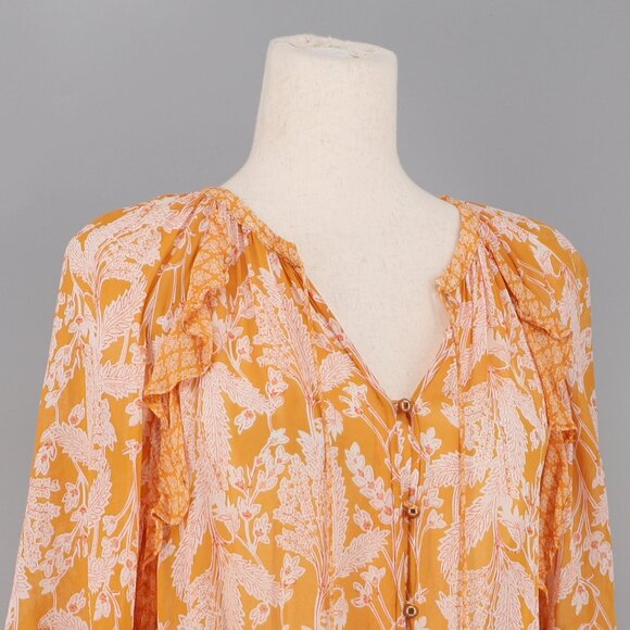 ANTHROPOLOGIE Mia Ruffle Printed Orange Tiered Tunic Blouse Oversized Size S - Picture 4 of 8